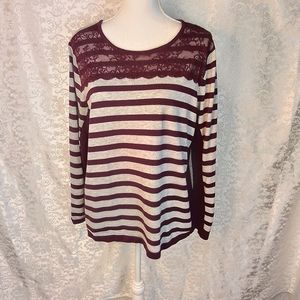 Lane Bryant Light gray and mulberry stripes long sleeved sweater 18/20